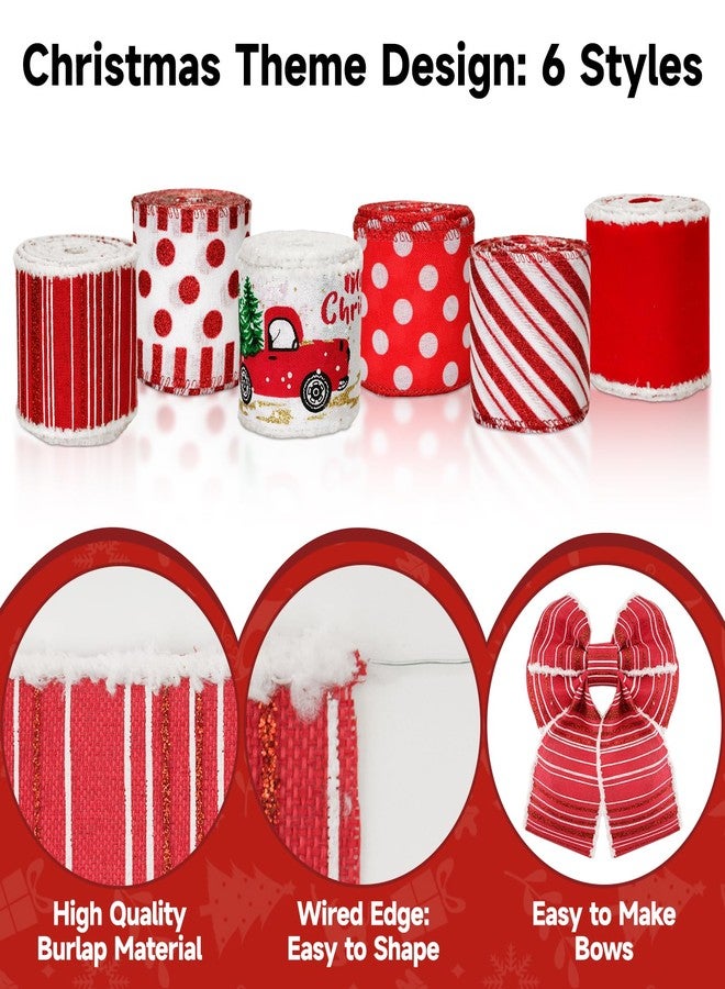 كينجلاك شريط عيد الميلاد من كينغليك، سلكي، 2.5 بوصة × 30 ياردة، أحمر وأبيض، شريط لشجرة عيد الميلاد، 6 لفات، شريط سلكي أحمر وأبيض على شكل عصا حلوى للأعمال اليدوية وتغليف الهدايا وتزيين أكاليل الزهور وديكورات العطلات - Image 3